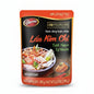 Barona Lẩu Kim Chi hot pot seasoning package with an image of a bowl of soup and ingredients on an orange background.